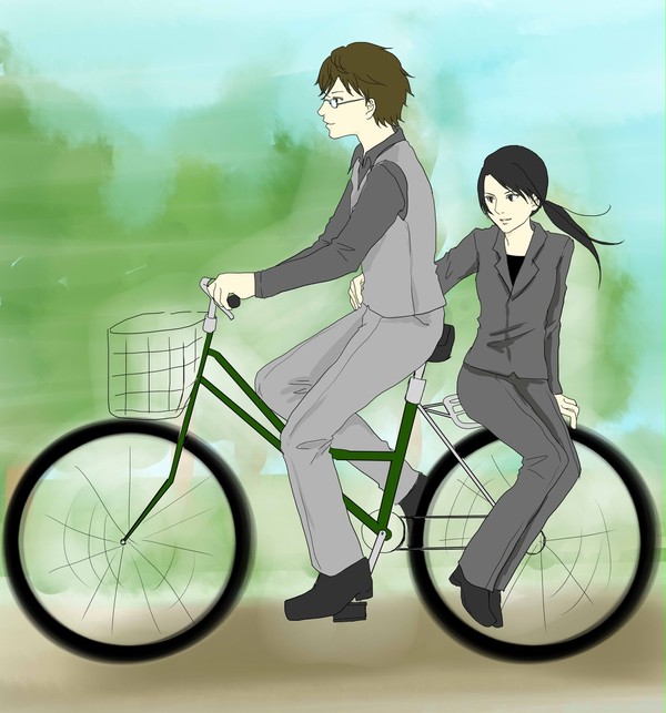 帝都大学構内で自転車デート