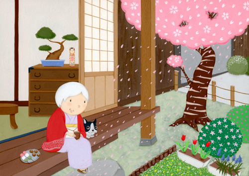 縁側のおばあちゃん(春)