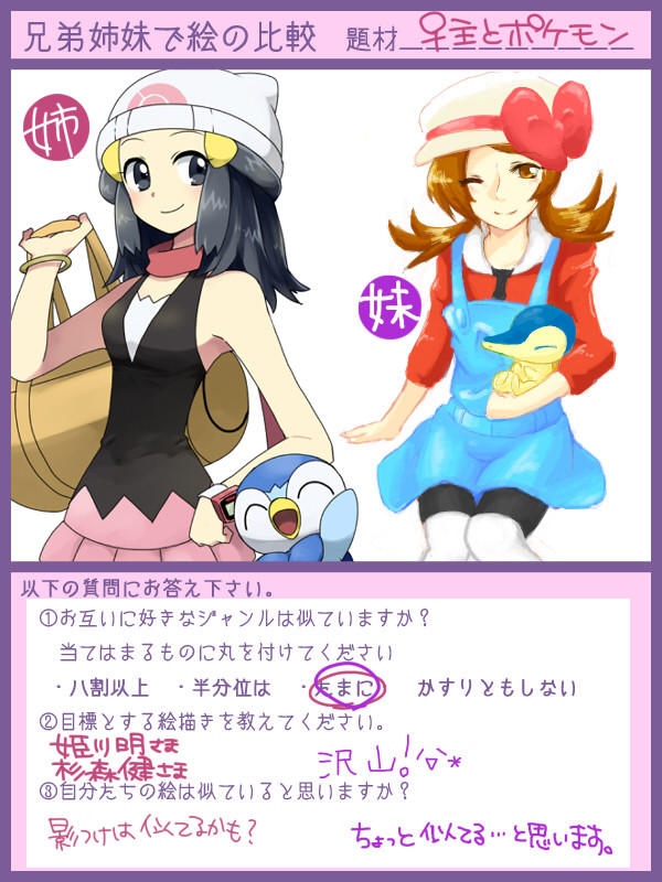 姉妹で絵の比較