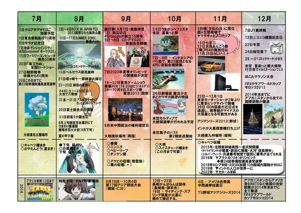 2013年のカレンダー後半