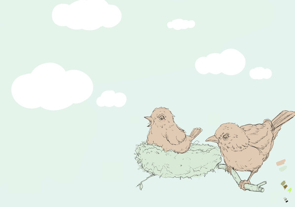 两只 线稿鸟