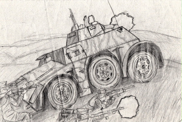 イタリア軍装甲車と兵士