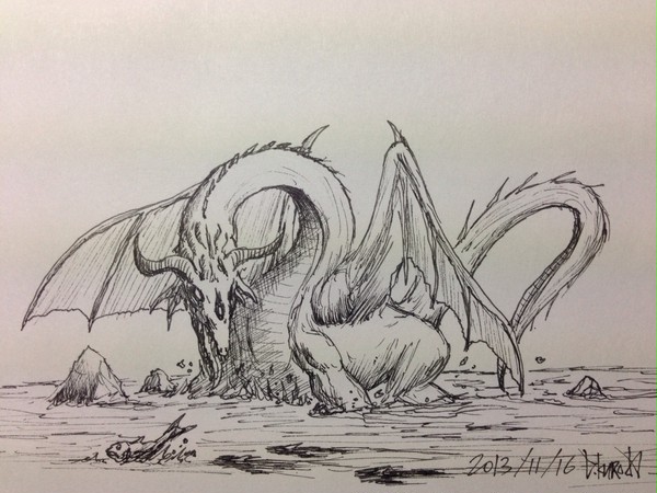 鮭を獲るドラゴン