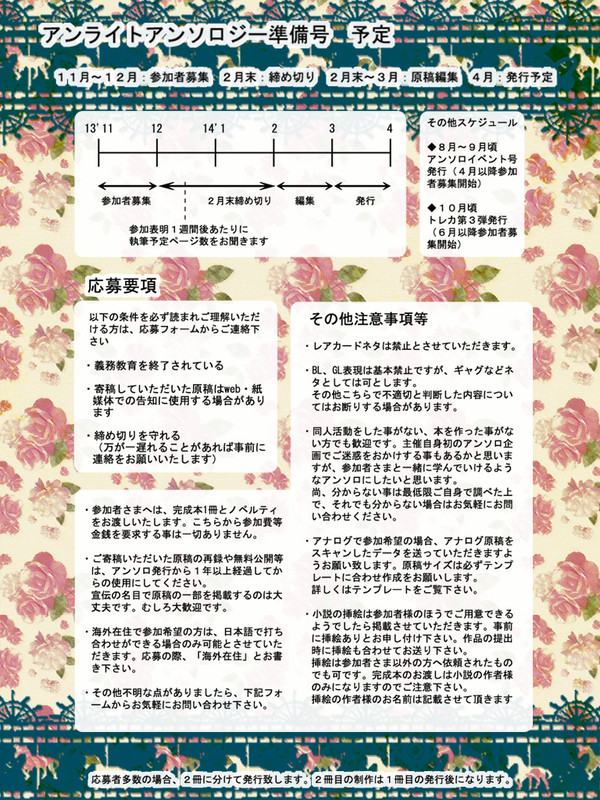 アンライトアンソロジー準備号　募集要項【追加募集12/8〆】