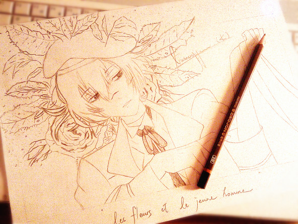 ディアラバの無神アズサ君描いてみました☆（背景花付き）