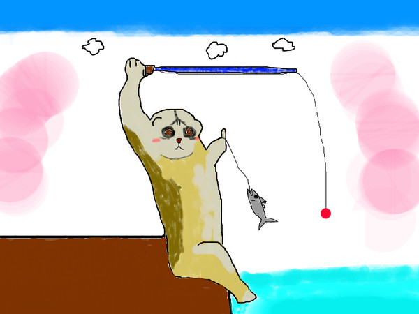 魚釣りをするスローロリス