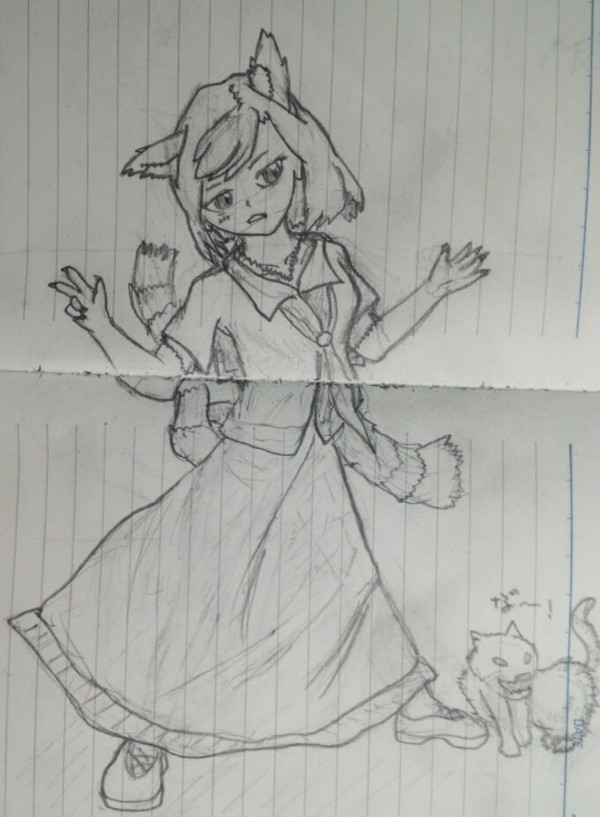鏡に向かう妖怪少女
