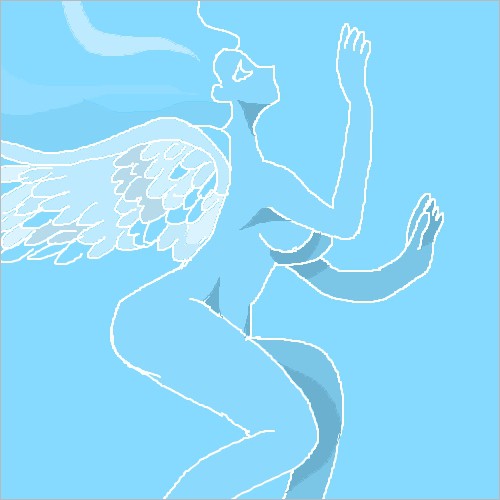 天使の羽をつけた裸の女性