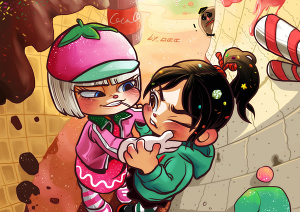 Vanellope and Taffyta.