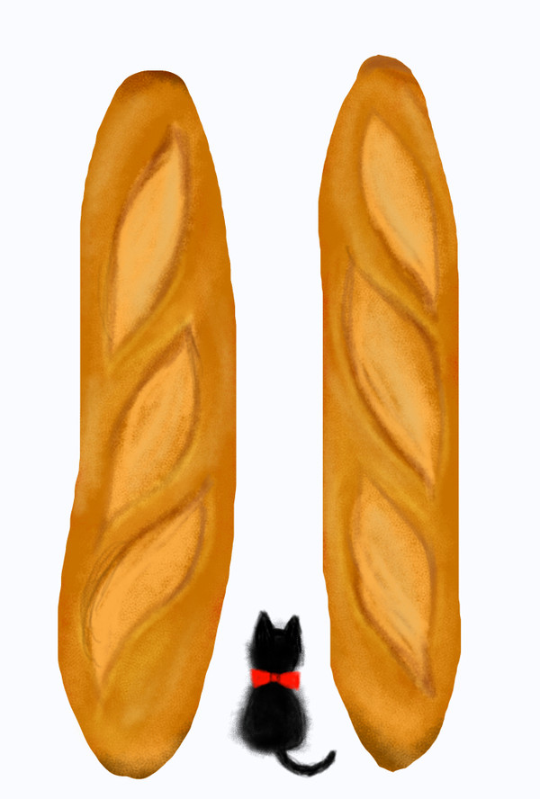 フランスパンとちっこい黒猫