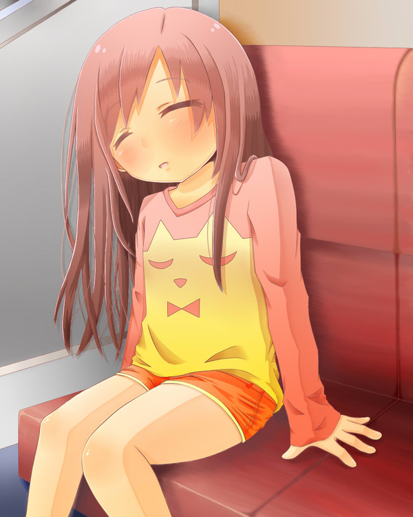 電車の中で居眠り少女