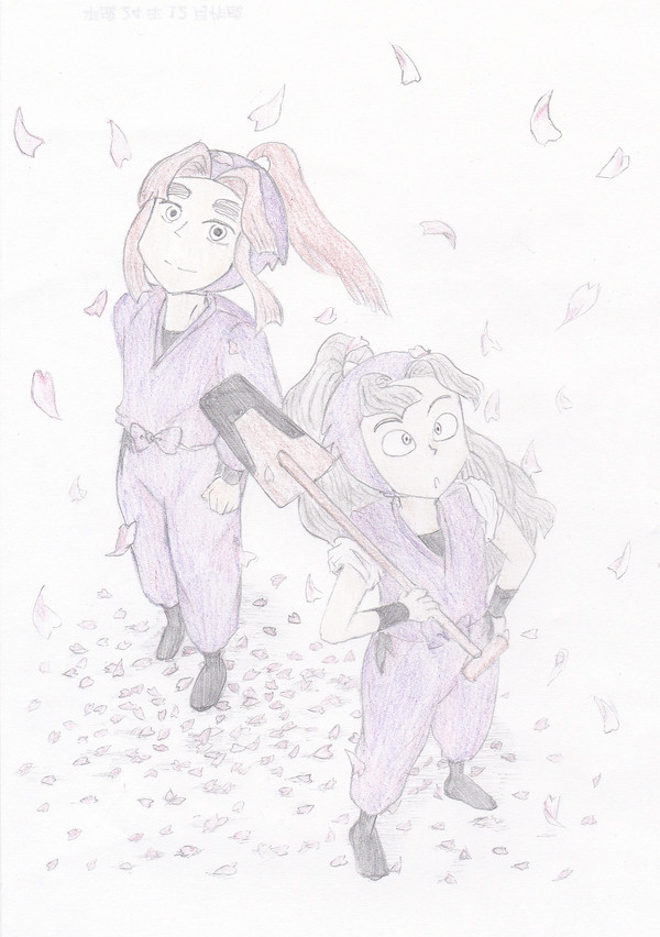 桜の散る下で