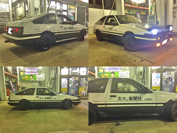 例大祭痛車展示「東方×頭文字D」文々。新聞社(自家用)AE86