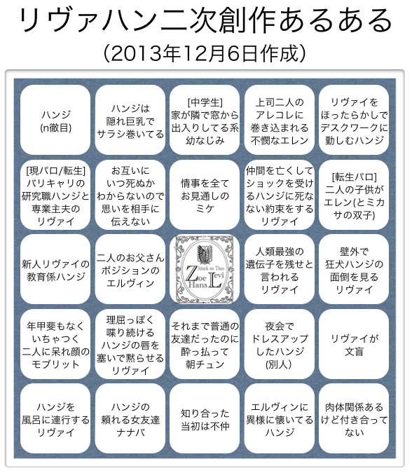 リヴァハンあるあるビンゴ