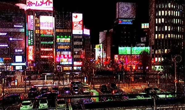 フリー素材 名古屋駅新幹線ホームからみた名古屋駅前夜景