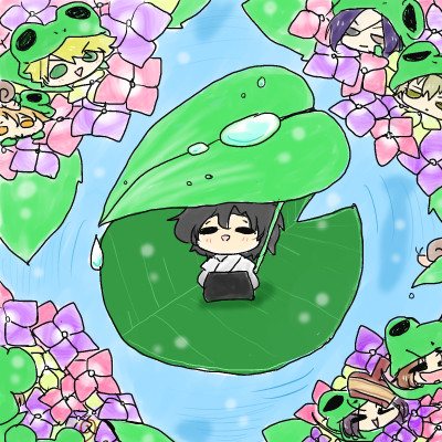 あじさいとかえるとせんせ。