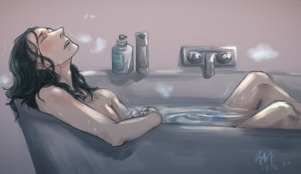 Loki taking bath