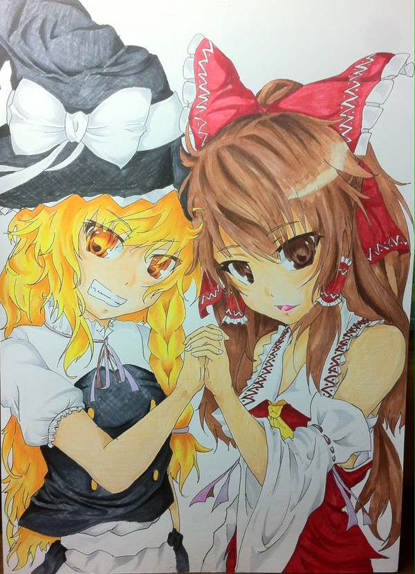 魔理沙と霊夢のアナログイラスト
