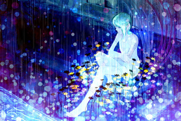 赤い羽と雨　【動くイラスト】