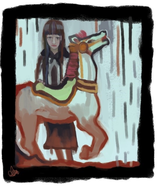 merry go round and girl