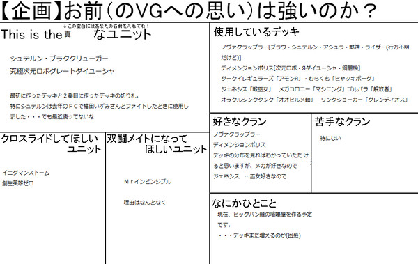 【企画】お前(のVGへの思い)は強いのか?(参加してみた)