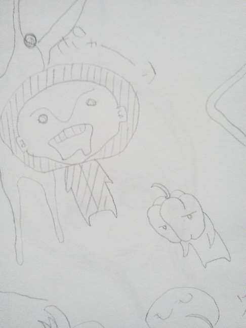 鉛筆描き　ピーマンと妖怪？