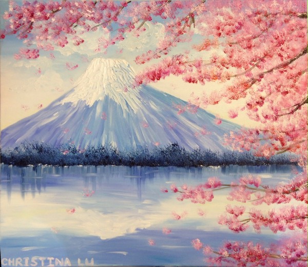 富士山油画