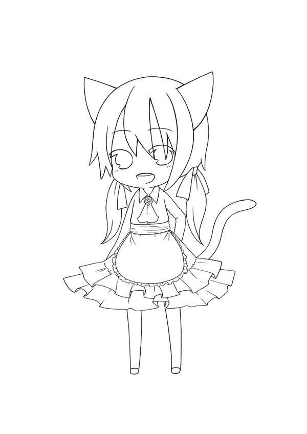 【線画】ねこ耳少女