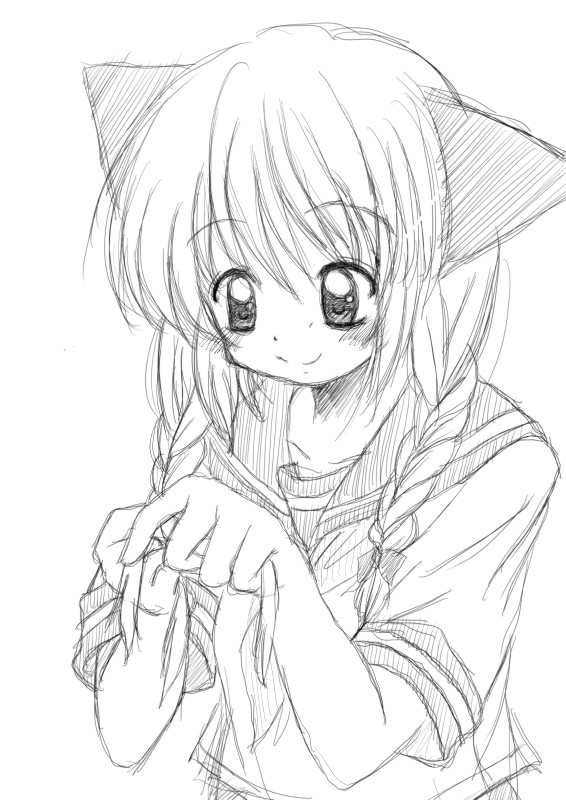 猫耳\セーラー三つ編み。最強。