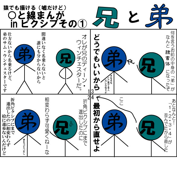 ○と線で描く残念スーパーナチュラル兄弟漫画１