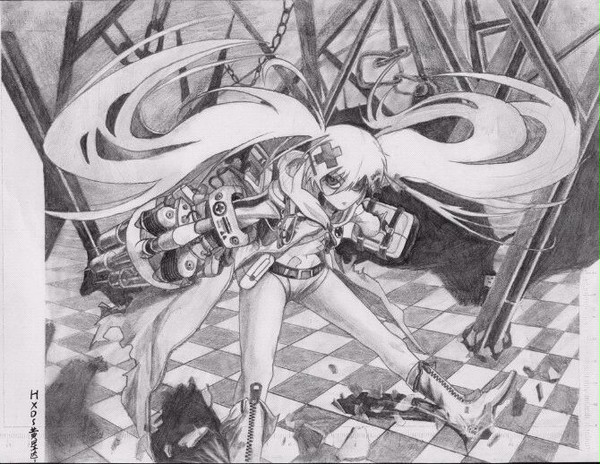 【Black Rock Shooter】【黑岩】手绘手描き 黑白