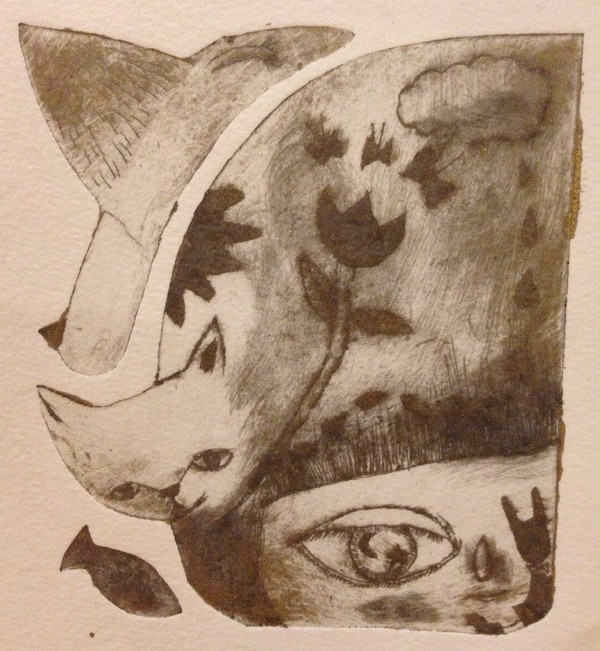 脳内お花畑ちゃん(紙版画)