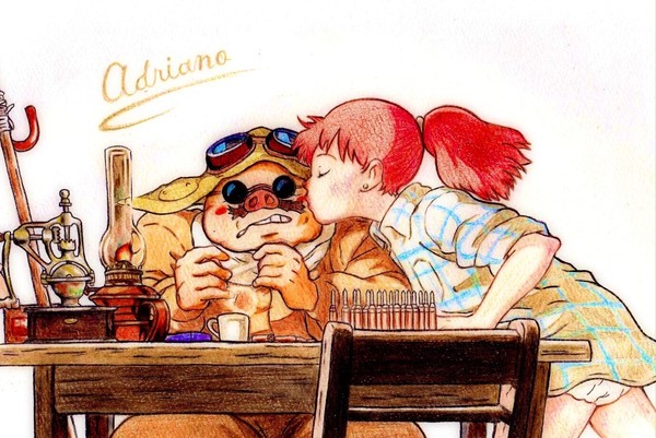 紅の豚、色鉛筆、模写
