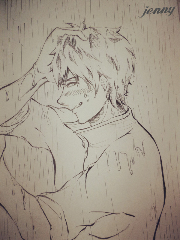 淋雨的男子