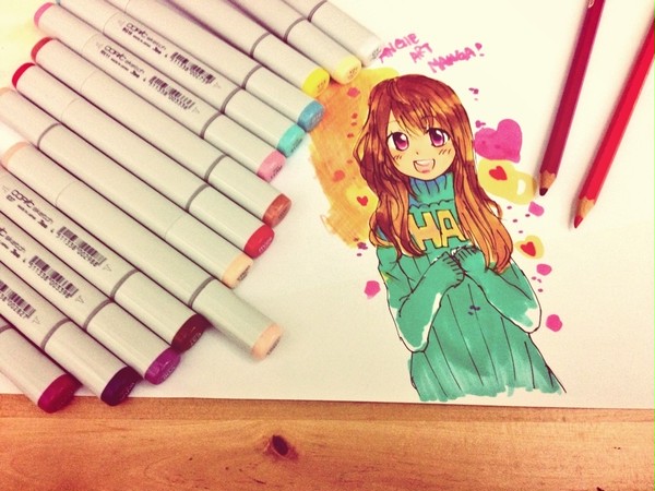 少女彩色插圖