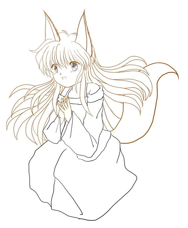 きつねっ娘線画