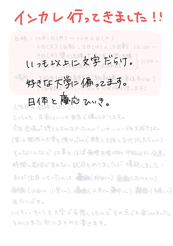【文字ばっか】全日本インカレ感想【とちょっと落書き】