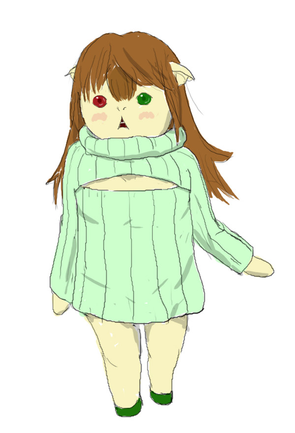 実装石と胸開きタートルネック