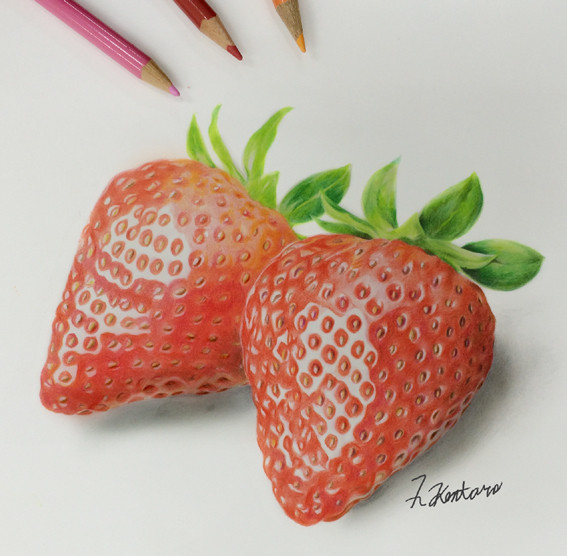 色鉛筆画「いちご」