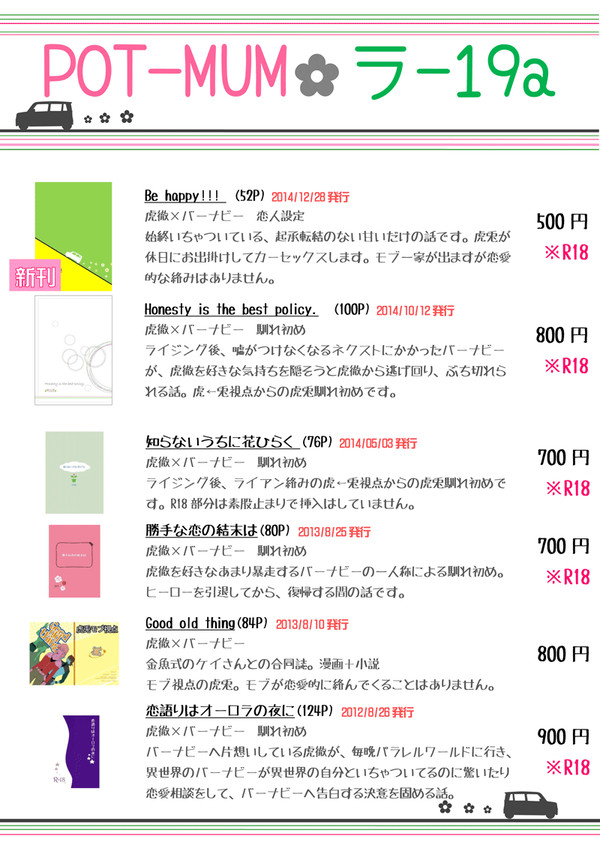 【TB虎×兎】冬コミ1日目おしながき