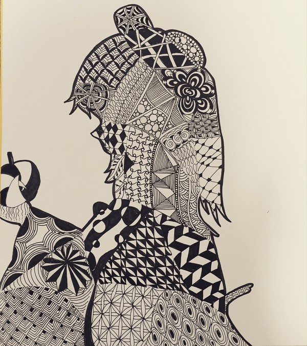 ゼンタングルで霊夢さん描いてみました!