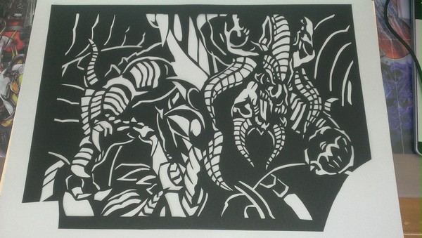 切り絵『暗黒界の龍神 グラファ』切り絵