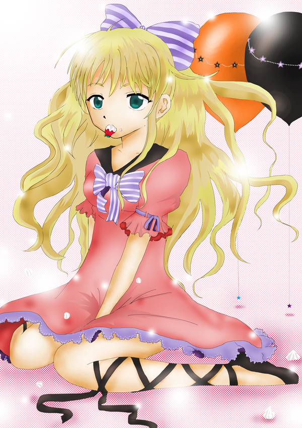 生クリーム・女の子・リボン・風船