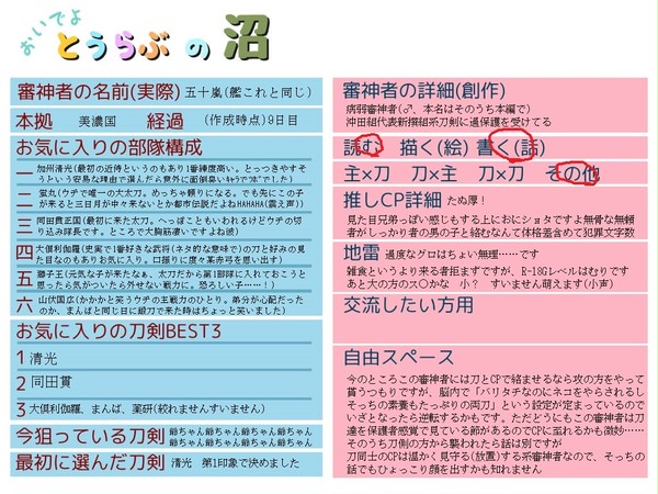 【とうらぶ】審神者属性テンプレお借りしました