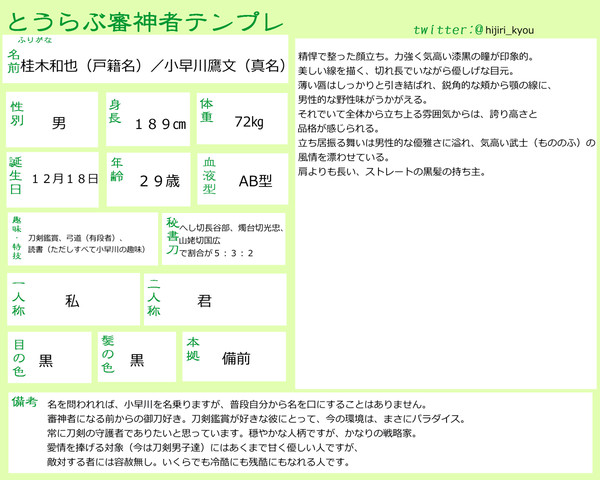 「審神者の庭」男審神者の（簡単な）プロフィール