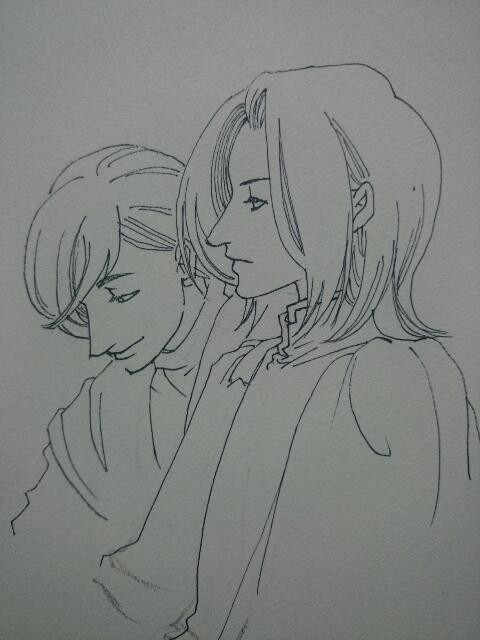 線画と着色後
