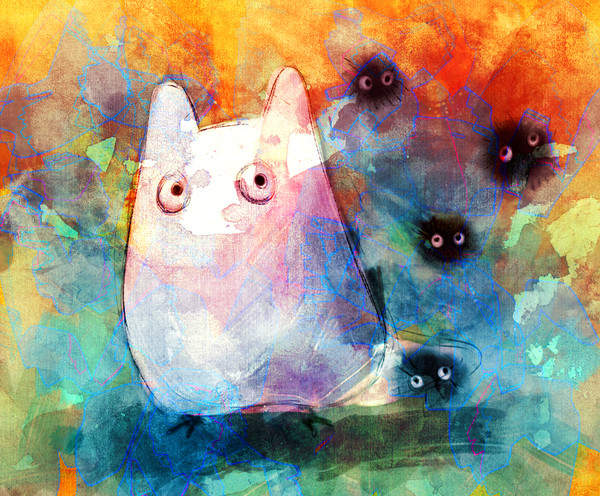 Mini Totoro and Dust Bunnies