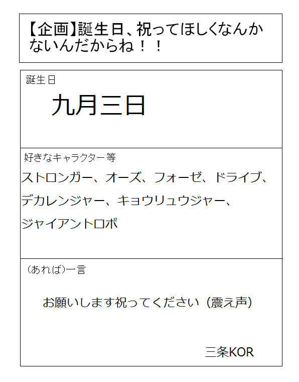 「誕生日企画」ってのでいいのかな…？