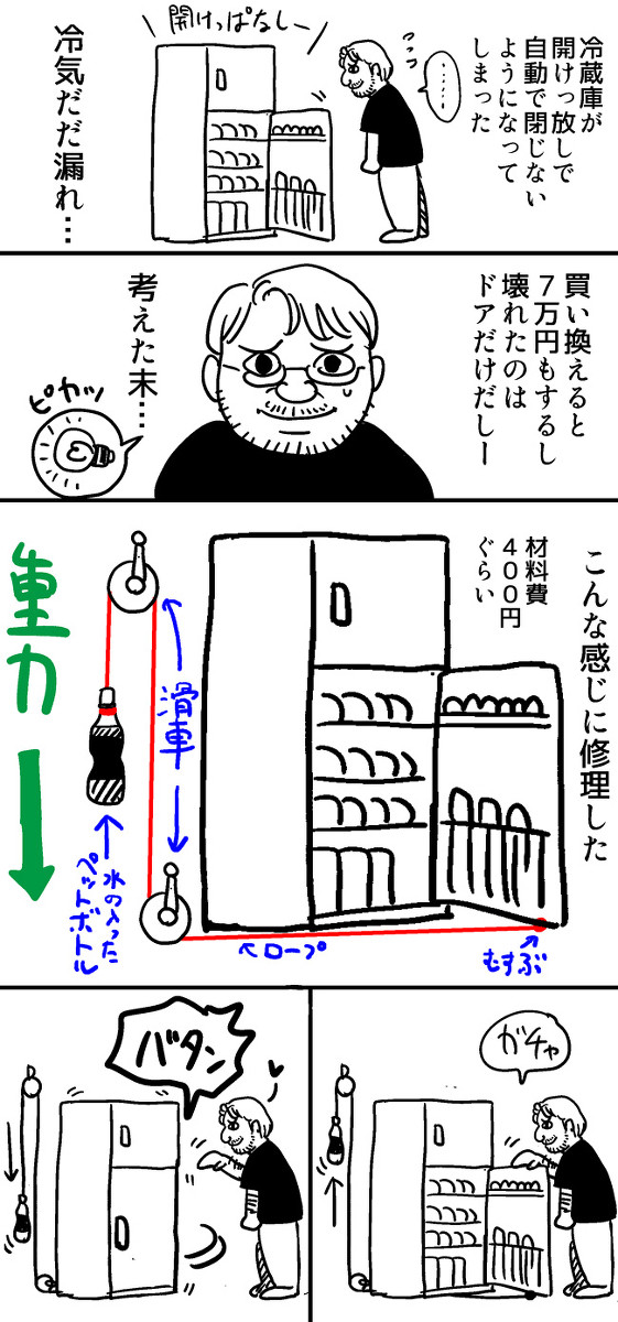 冷蔵庫ドアの修理