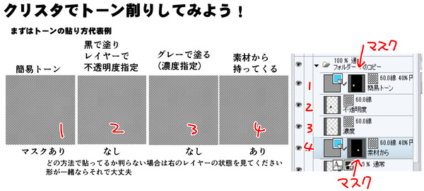 クリップスタジオペイントでトーン削り(モノクロ二値漫画の場合)